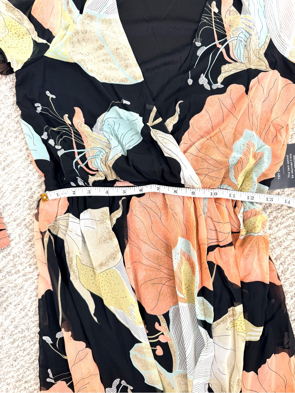 Lulu's Black Maxi Dress Coral & Mint Floral Print Faux Wrap XS NWT - Picture 11 of 16